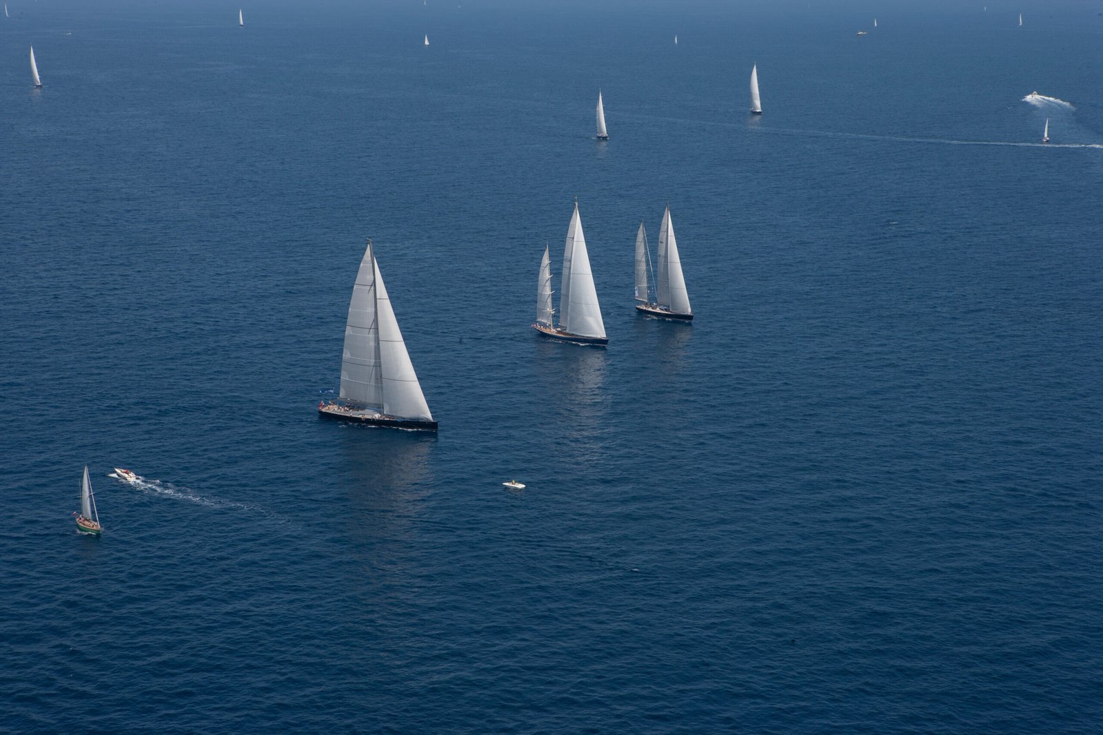 Sailing boats at Mediterranean Sea Palma de Mallorca Spain. Super sailing yacht. Aerial.